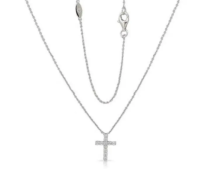 14K White Gold Diamond Cross Pendant 1