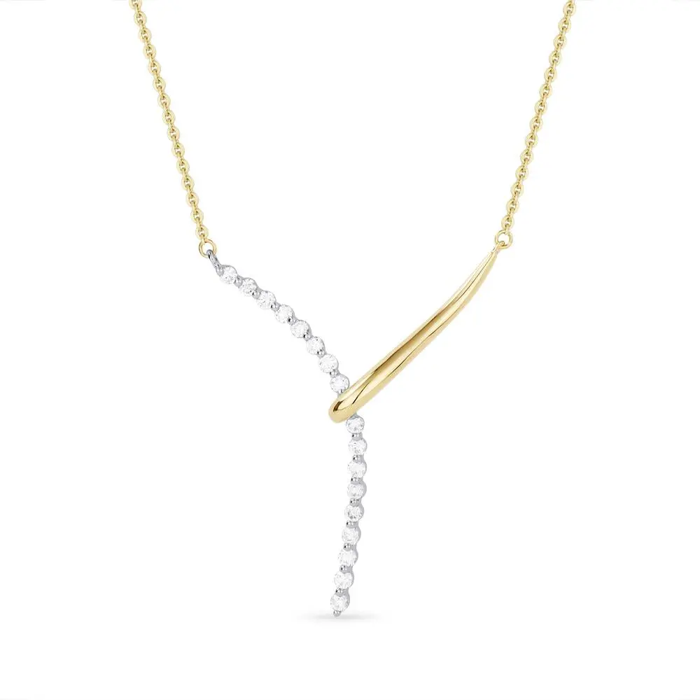 14K Yellow And White Gold Diamond Curved Necklace 1