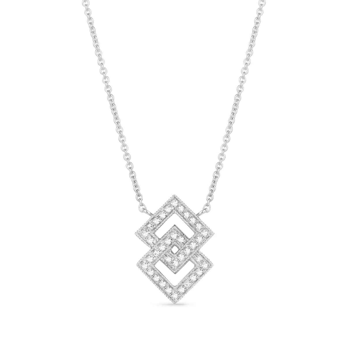 14K White Gold Diamond Interlocking Square Pendant 1