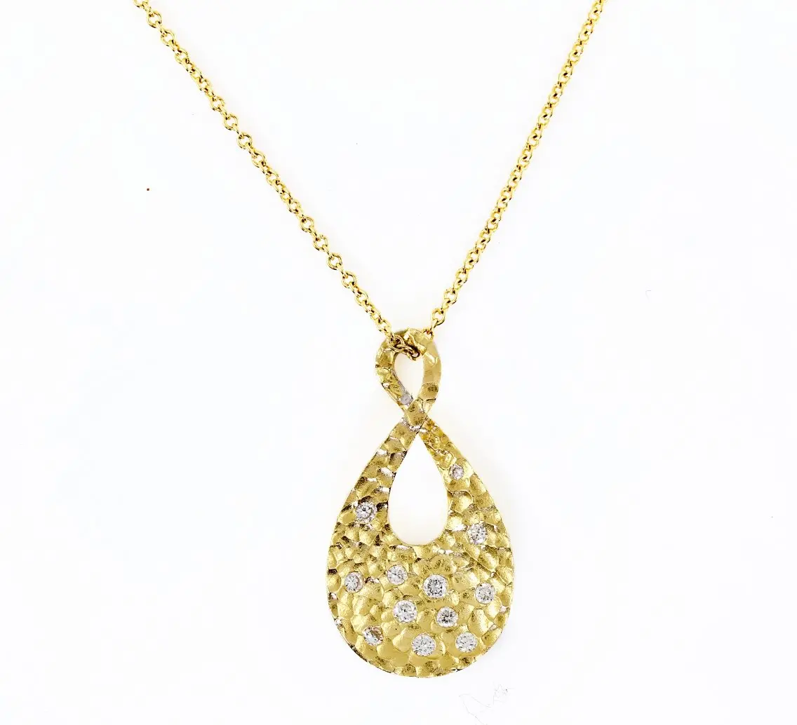 14K Two-Tone 14 Karat Tear Drop With  Burnished Diamond Pendant 1