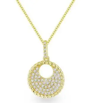 14K Yellow Gold Pave Diamond Pendant In A Beaded Frame 1