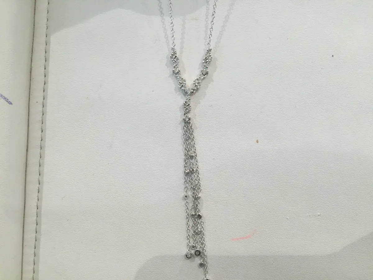14K White Gold Scattered Diamond With Bezel Set Tassel Necklace 1