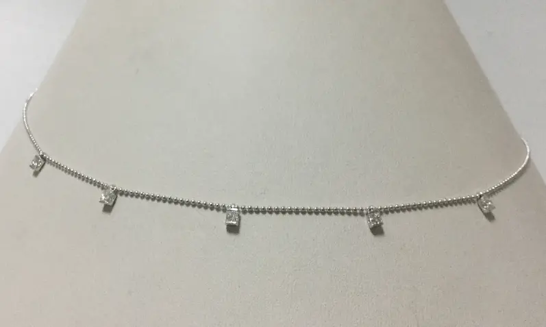 18K White Gold Princess Diamond Dangle Necklace 1