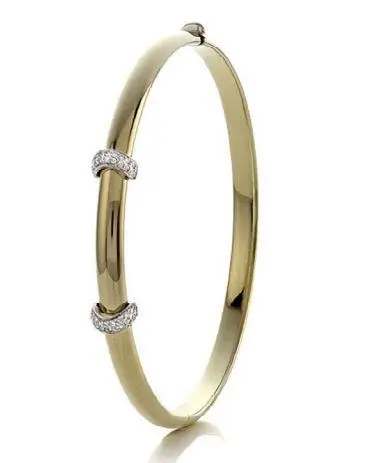 14K Bangle With 2 Diamond Pave Bar Bracelet 1