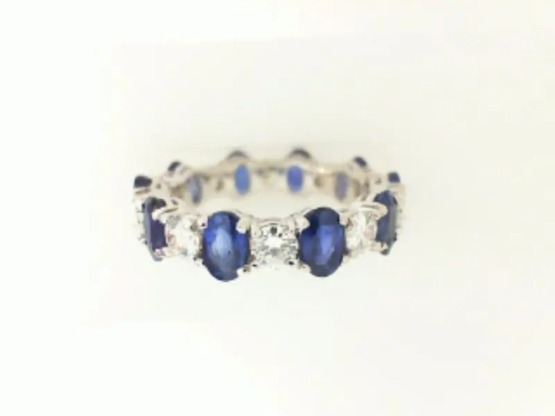 18K White Gold Oval Sapphire And Diamond Eternity Ring 1