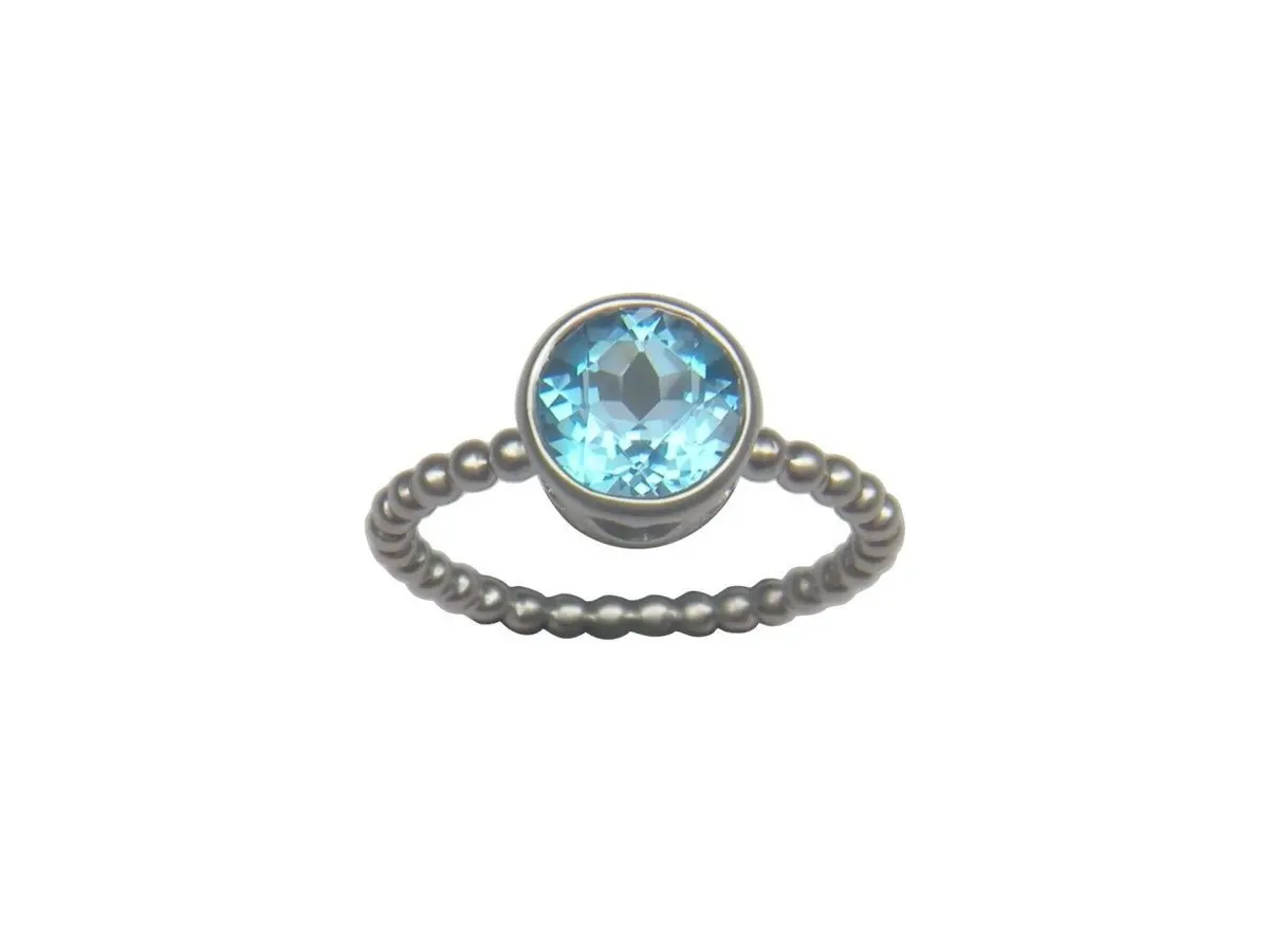 18K White Gold Bezel Set Blue Topaz Ring 1