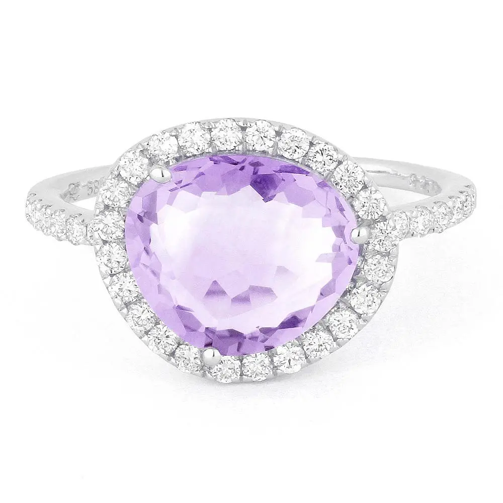 14K White Gold Amethyst And  Diamond Ring 1