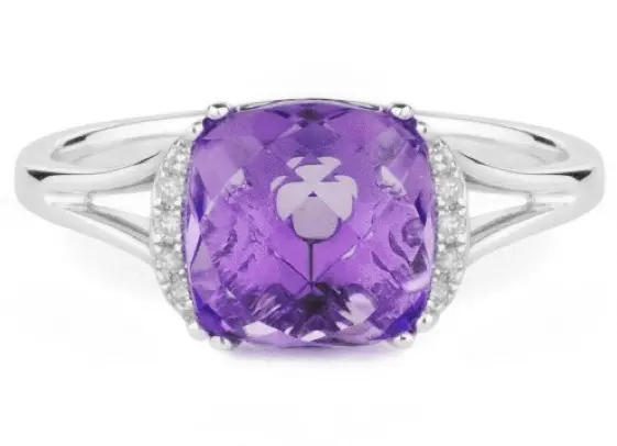 14K White Gold Cushion Amethyst And Diamond Ring 1