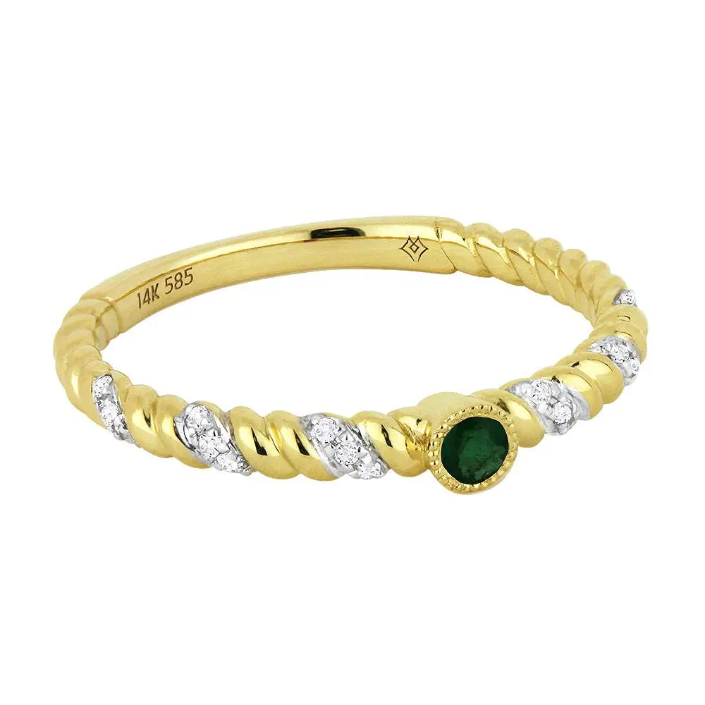 14K Yellow And White Gold Bezel Set Emerald And Diamond Ring 1
