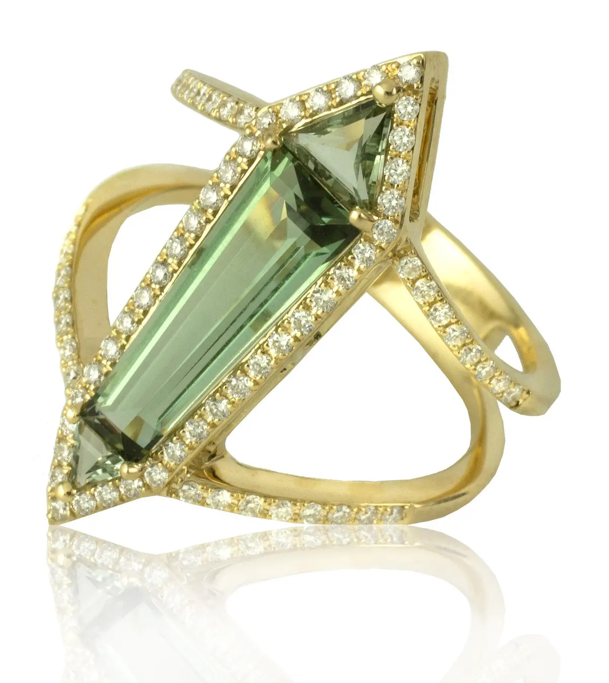 14K Yellow Gold Green Hydro And Diamond Ring 1