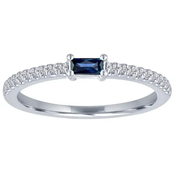 14K White Gold Baguette Sapphire With Diamond Band Ring 1