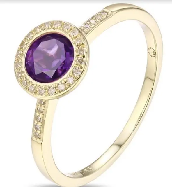 14K Yellow Gold Amethyst In Diamond Halo Ring 1