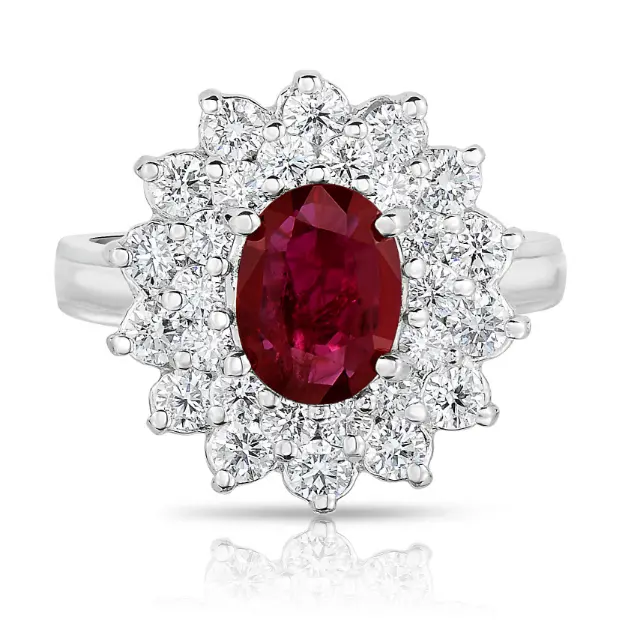 14K White Gold Oval Ruby In Diamond Halo Ring 1