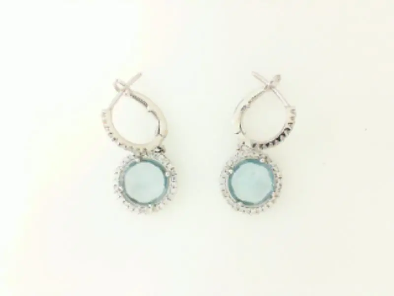 18K White Gold Blue Topaz And Diamond Dangle Earrings 1