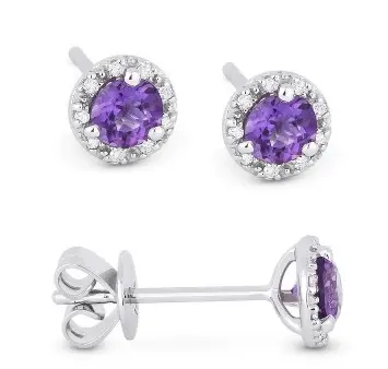 14K White Gold Amethyst And Diamond Earrings 1