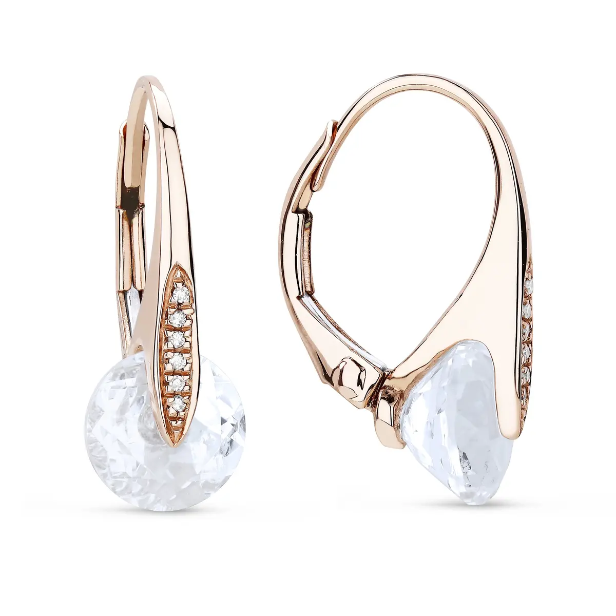 14K Rose Gold White Topaz And Diamond Dangle Earrings 1