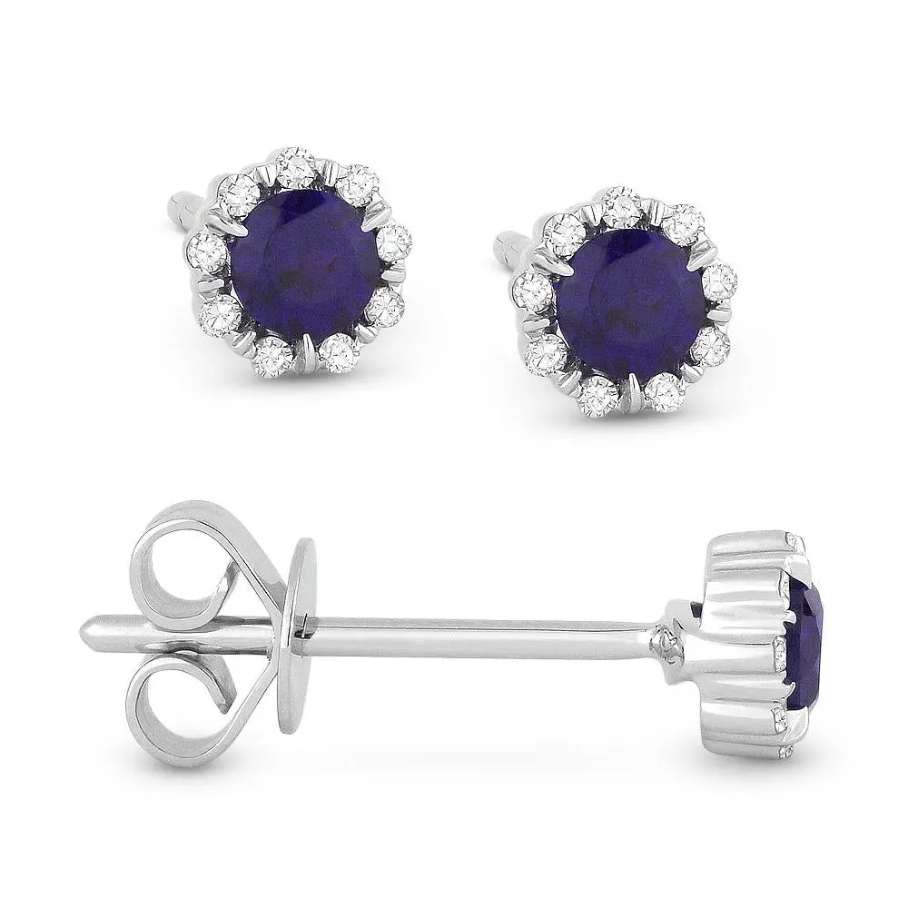 14K White Gold Blue Corundum And Diamond Earrings 1