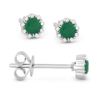 14K White Gold Emerald And Diamond Earrings 1