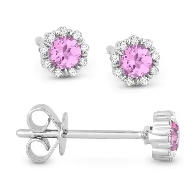 14K White Gold Pink Corundum And Diamond Earrings 1