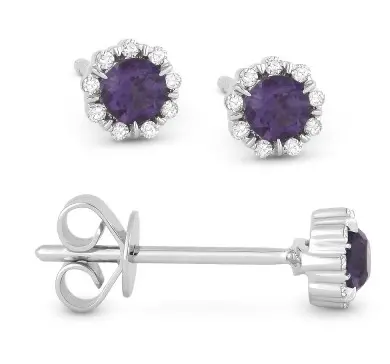 14K White Gold Synthetic Alexandrite And Diamond Earrings 1