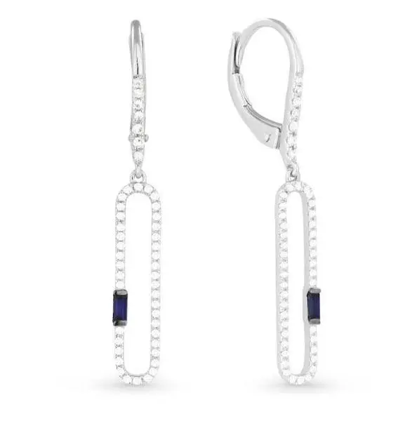 14K White Gold Dangle Diamond Earrings With A Sapphire Baguette 1