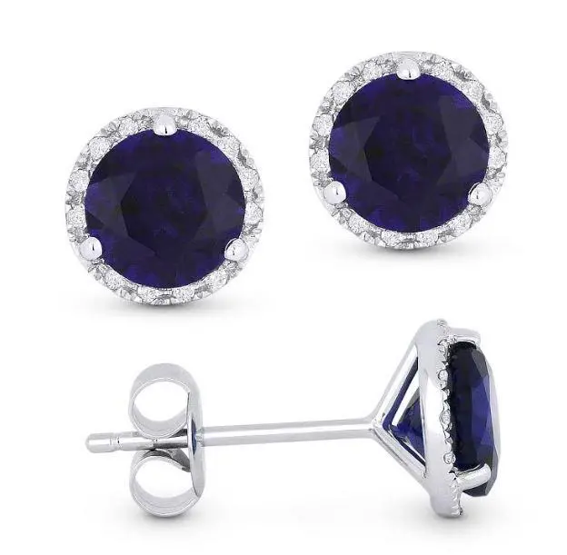 14K White Gold Blue Corundum And Diamond Earrings 1