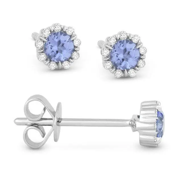 14K White Gold Blue Topaz And Diamond Earrings 1