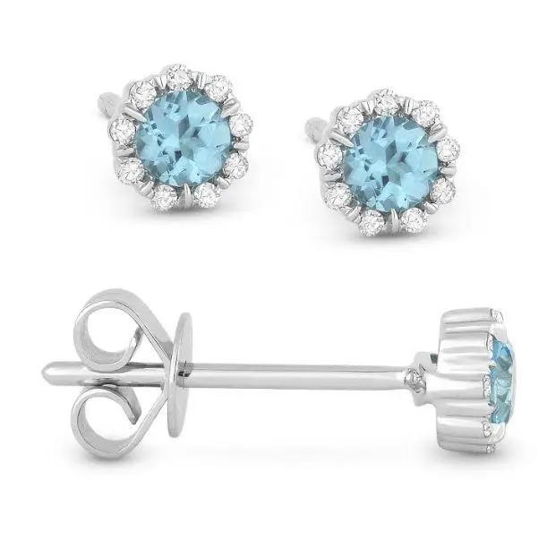 14K White Gold Blue Topaz And Diamond Earrings 1