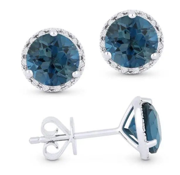 14K White Gold Blue Topaz And Diamond Earrings 1