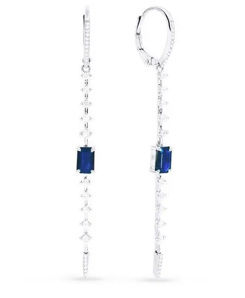 14K White Gold Diamond Dangle Earrings With Sapphire 1