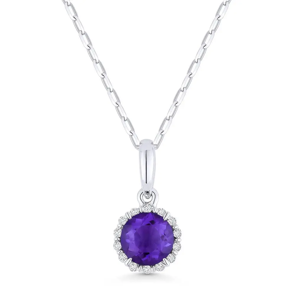 14K White Gold Amethyst And Diamond Pendant 1