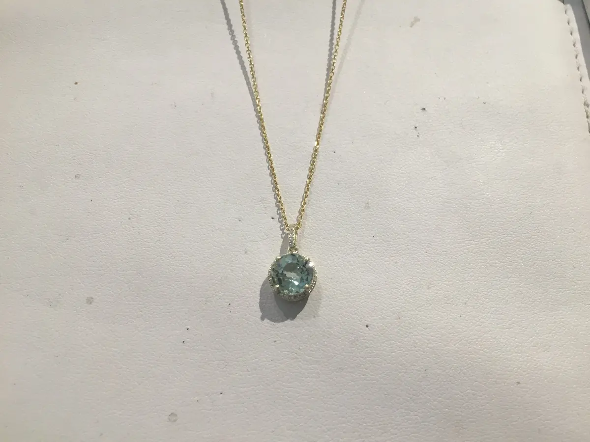 14K Yellow Gold Green Amethyst In Diamond Halo Pendant 1