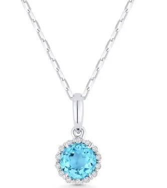 14K White Gold Blue Topaz And Diamond Pendant 1