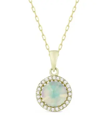 14K Yellow Gold Opal In Diamond Halo Pendant 1