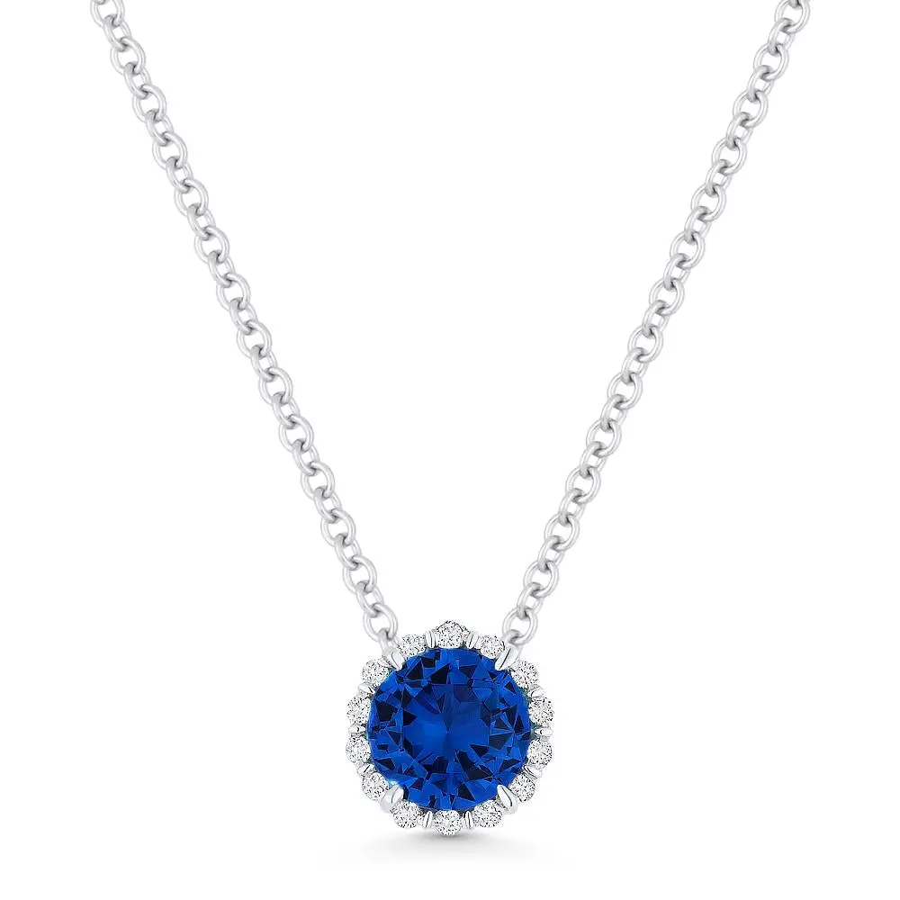 14K White Gold Blue Topaz And Diamond Pendant 1