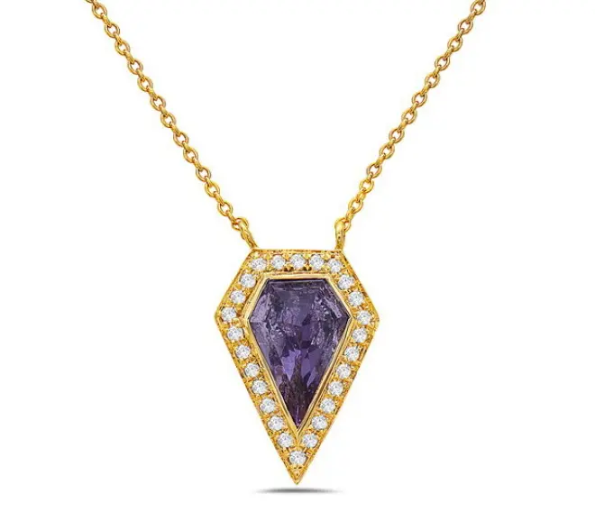 14K Yellow Gold Amethyst And Diamond Pendant 1