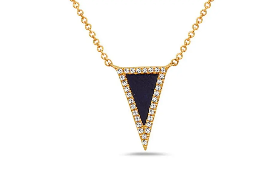 14K Yellow Gold Triangular Lapis And Diamond Pendant 1