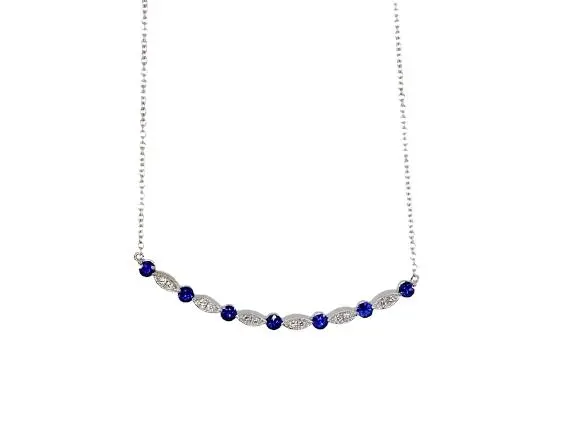 14K White Gold Pendant With Round Sapphires And Marquise Shaped Diamonds 1