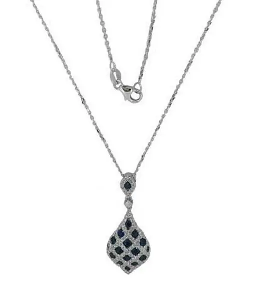 14K White Gold Sapphire And Diamond Cluster Pendant 1