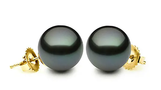 12-13Mm Black Tahitian Pearl Stud Earrings 1