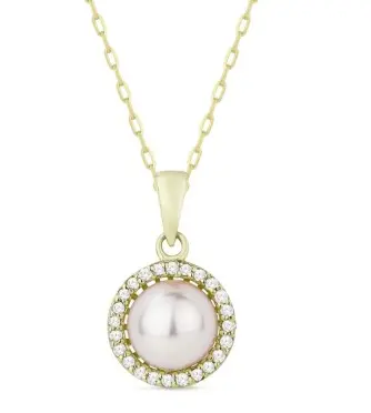 14K Yellow Gold Pearl In Diamond Halo Pendant 1