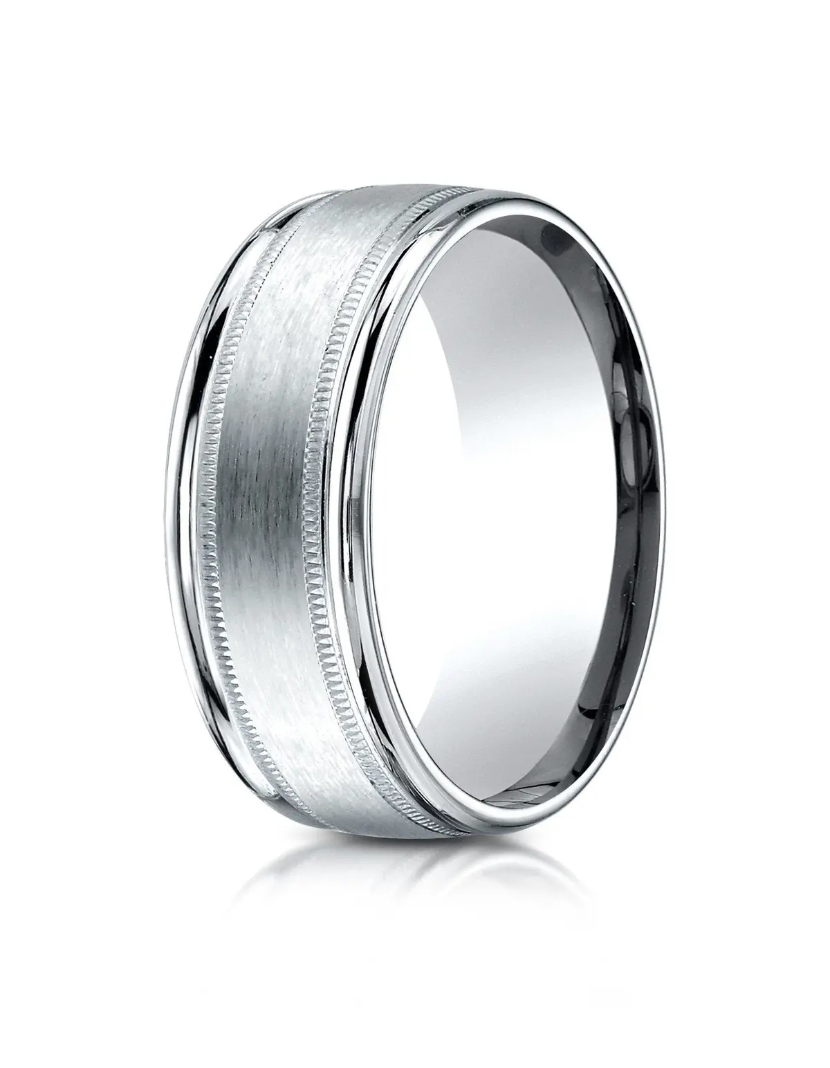 14Kt White Gold Satin 8Mm Double Milgrain Wedding Band Size 10 1