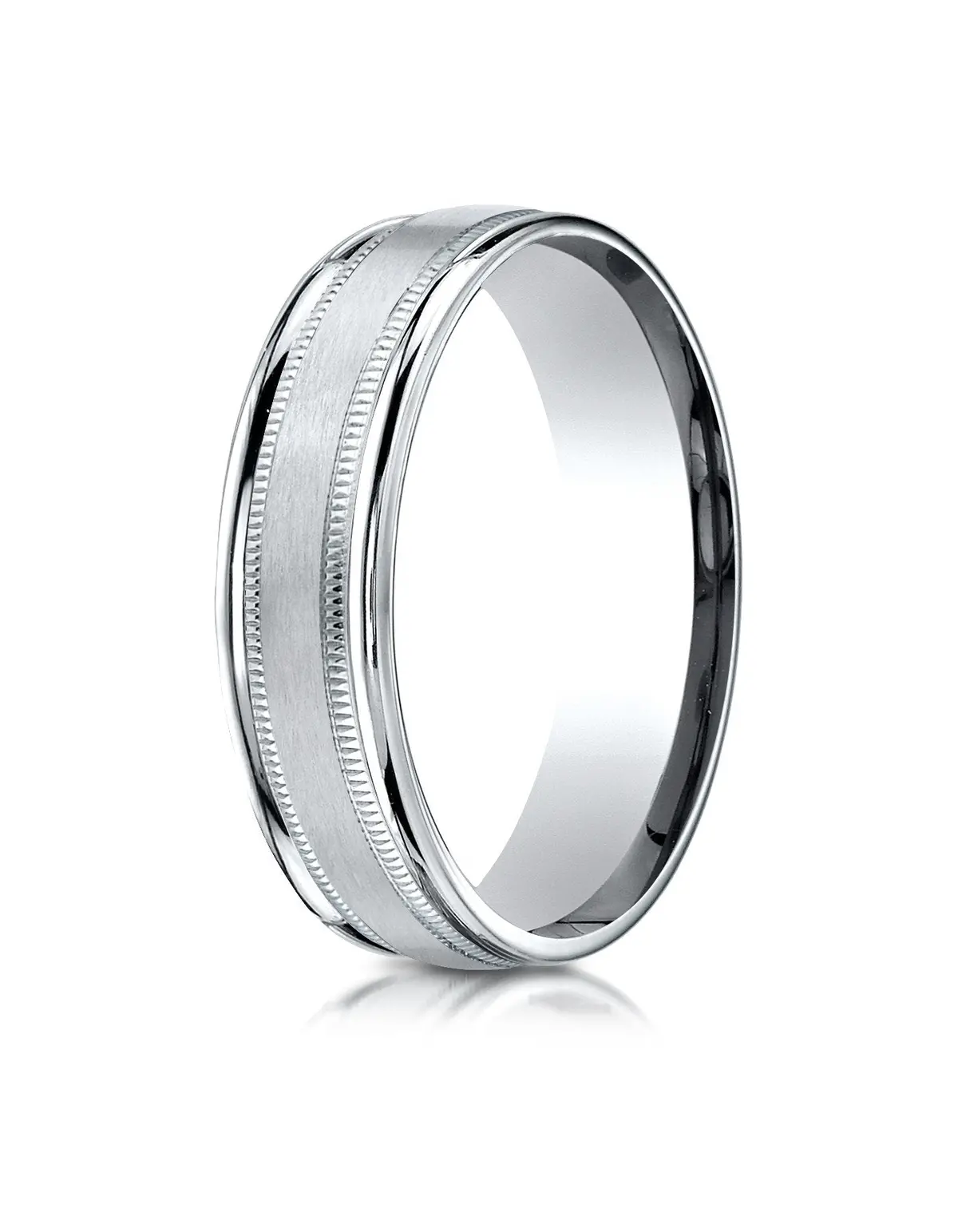 14K White Gold  6Mm Double Milgrain Satin Finish Wedding Band 1