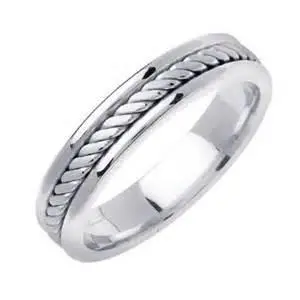 14K White Gold Men's Double Rope Design Wedding Band 1