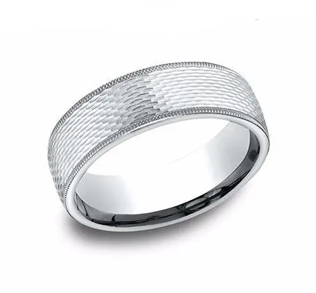 14K White Gold 7.5M  Milgrain Edge Satin Mesh Wedding Band Size 10 1