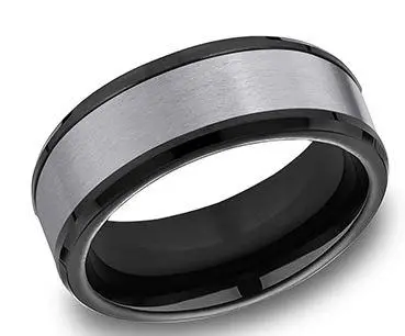 Tantalum Satin 8Mm Black Drop Bevel Wedding Band 1