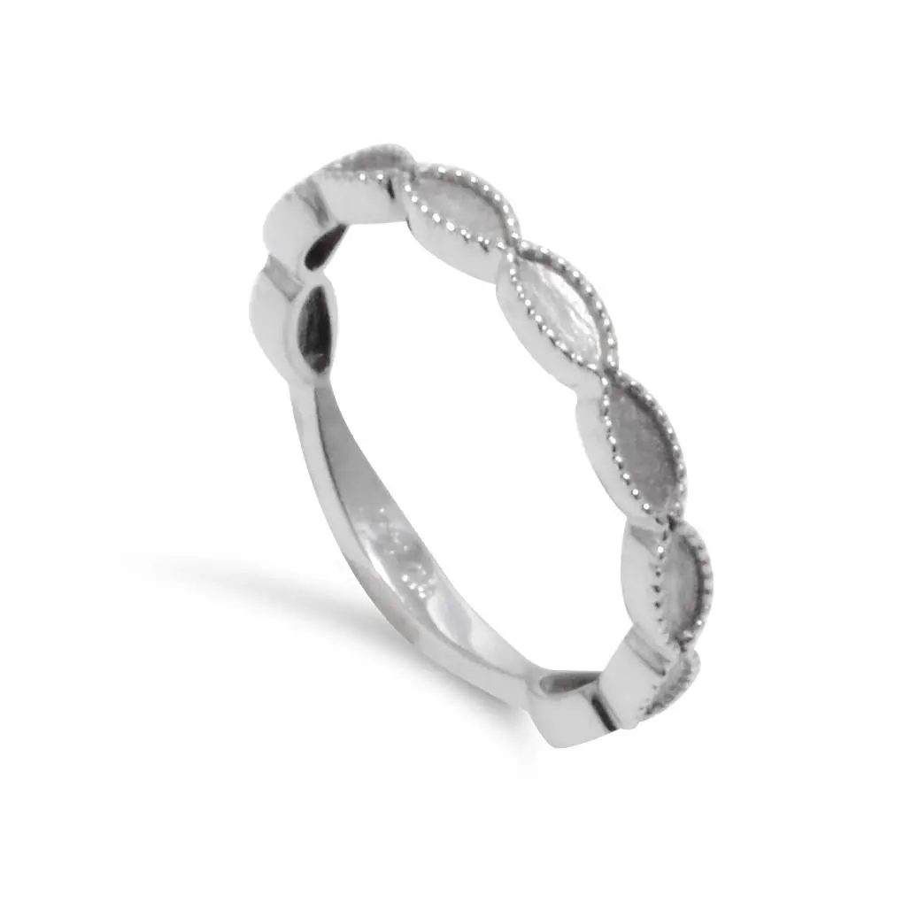 14K White Gold Bubble Milgrain Stacking Ring 1