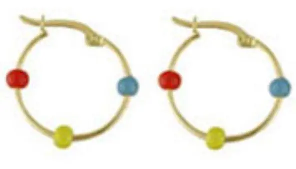 18K Gold Hoop With Enamel Multicolor Ball Earrings 1