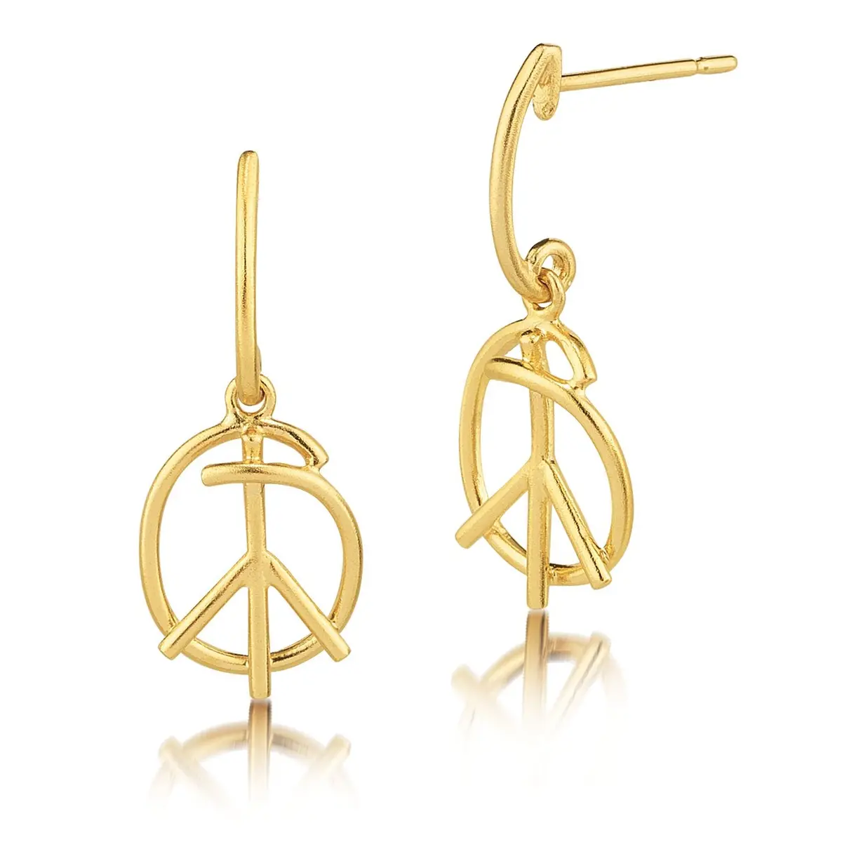 18K Yellow Gold Matte Scribble Doodle Peace Sign Earrings 1