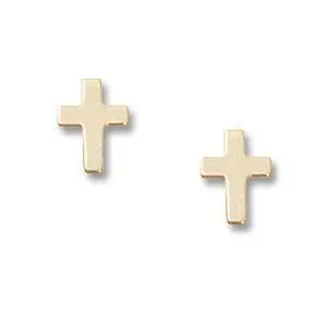14K Yellow Gold Medium Plain Cross Earrings 1